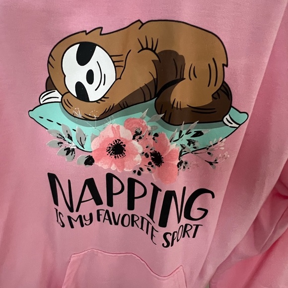 Pink Hoodie with Sloth and Floral Print - Picture 2 of 4